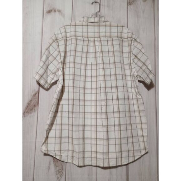 Eddie Bauer Shirt Men's Large White‎ Tan Button Front Short Sleeve - Picture 2 of 7